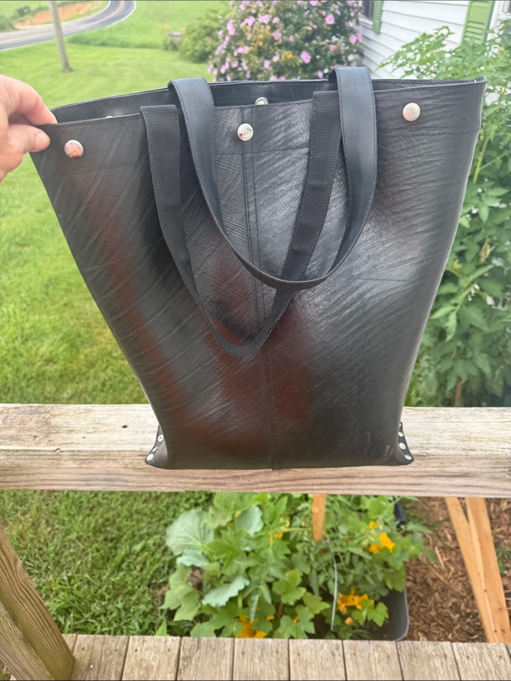 Two's Company Black Tall Tote with Stud Accents